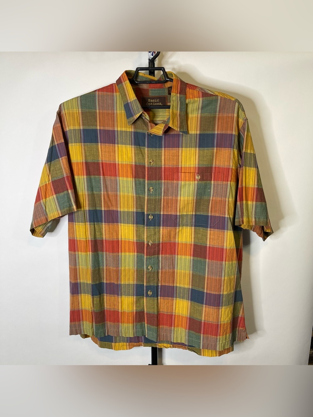 Basic Options Orange Plaid Shirt Size 2XL Men’s 100% Cotton